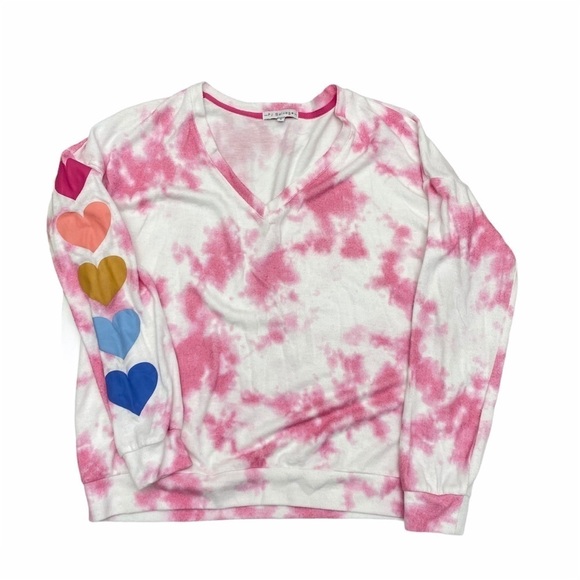 PJ Salvage Pink Tie Dye V-neck Heart LS Top Small - Picture 3 of 9
